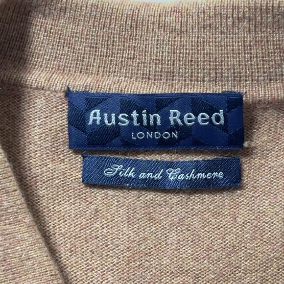 Austin Reed London Silk Cashmere Polo Sweater Mens Sz Large Tan Long Sleeve - Picture 5 of 10
